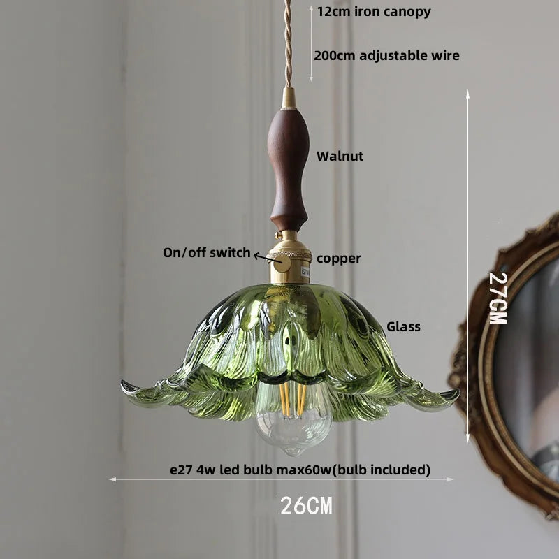 DecorBites™ Green Glass LED Pendant Light: Nordic Modern Hanging Lamp for Bedroom Dining Room