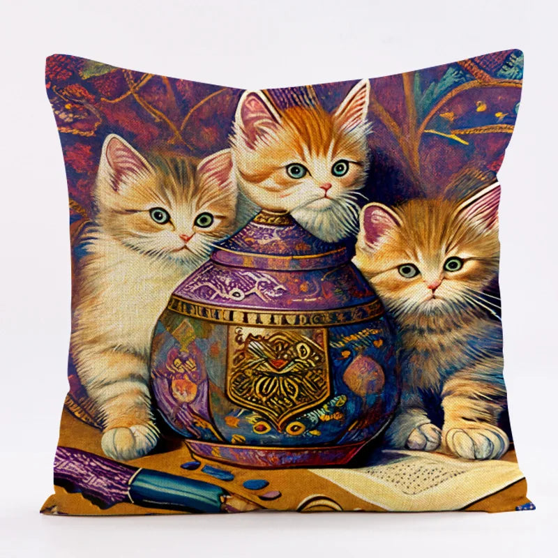 DecorBites™ Cat Design Linen Pillowcase 45x45cm for Home Decor and Cushion Covers
