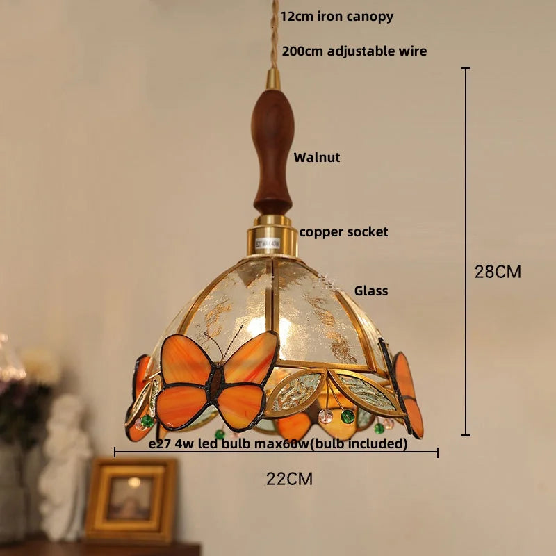 DecorBites™ LED Pendant Light: Japan Style White Glass, Copper Socket, Walnut Wood Lamp