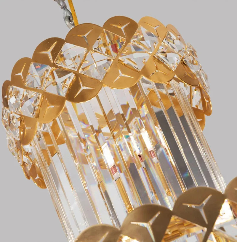 DecorBites™ Gold Stainless Steel Crystal Chandelier Pendant Light for Large Home, Staircase Glam