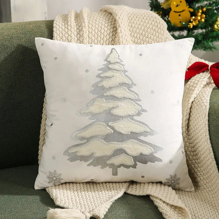 DecorBites™ Christmas Tree Embroidered Pillow Covers - Festive Cushion Cover 45x45cm