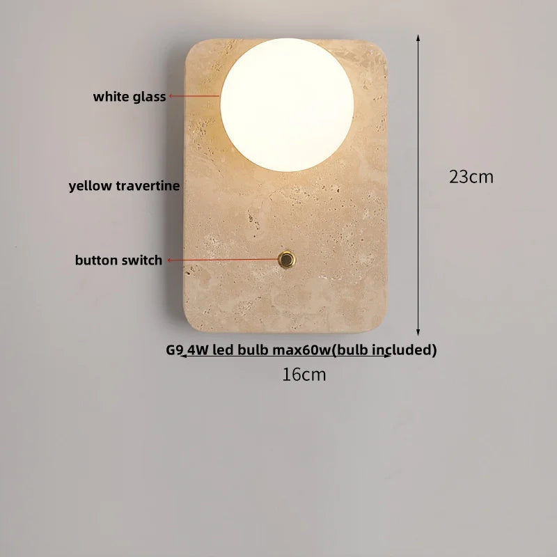 DecorBites™ LED Wall Lamp 2 Glass Ball White, Yellow Travertine Stone Indoor Light