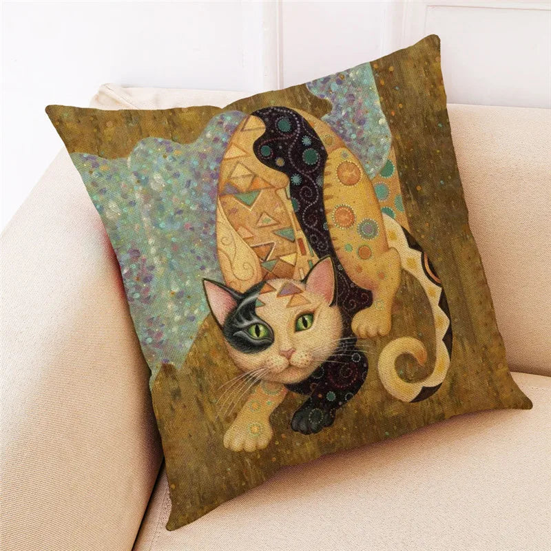 DecorBites™ Cat Design Linen Pillowcase 45x45cm for Home Decor and Cushion Covers