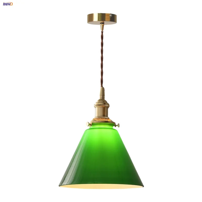 DecorBites™ Copper Canopy LED Pendant Light Fixture Green Glass Hanging Lamp