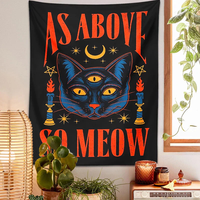 DecorBites™ Cat Tarot Tapestry Wall Hanging Moon Star Room Decoration