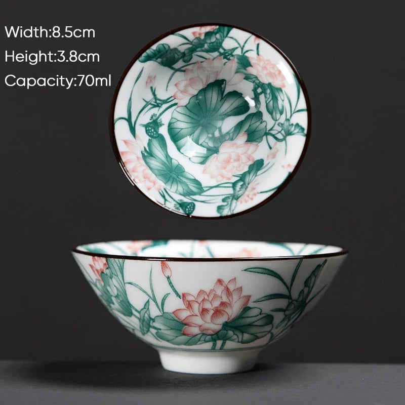 DecorBites™ Blue & White Ceramic Kung Fu Tea Cup - Japanese Style Porcelain Sake Cups