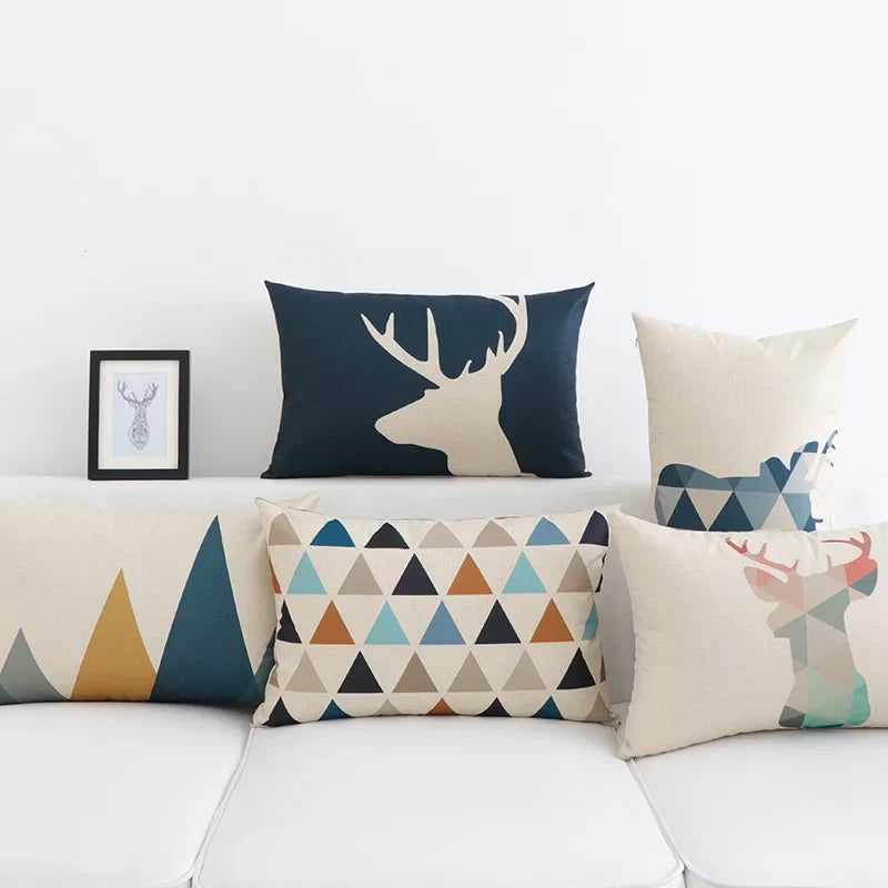 DecorBites™ Geometric Elk Design Linen Lumbar Pillow Cover 30X50cm Modern Nordic Home Decor