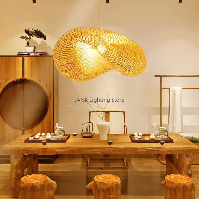 DecorBites™ Bamboo Wave Shade Pendant Lamp for Indoor Lighting