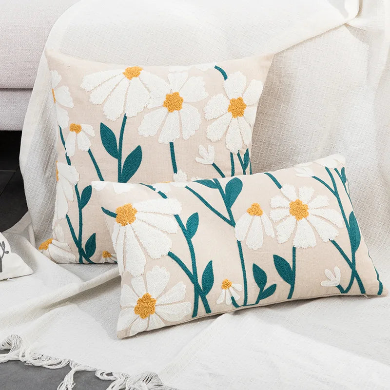 DecorBites™ Botanical Floral Embroidered Cushion Cover - Country Style Decorative Pillowcase