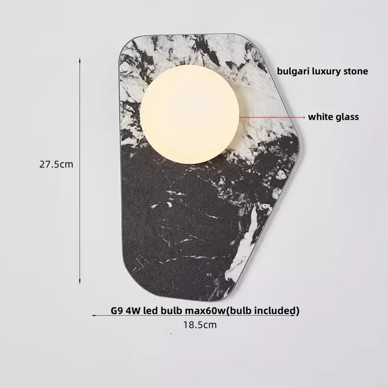 DecorBites™ Carbon Steel LED Wall Lamp with Pull Chain Switch & Marble Stone Fixtures