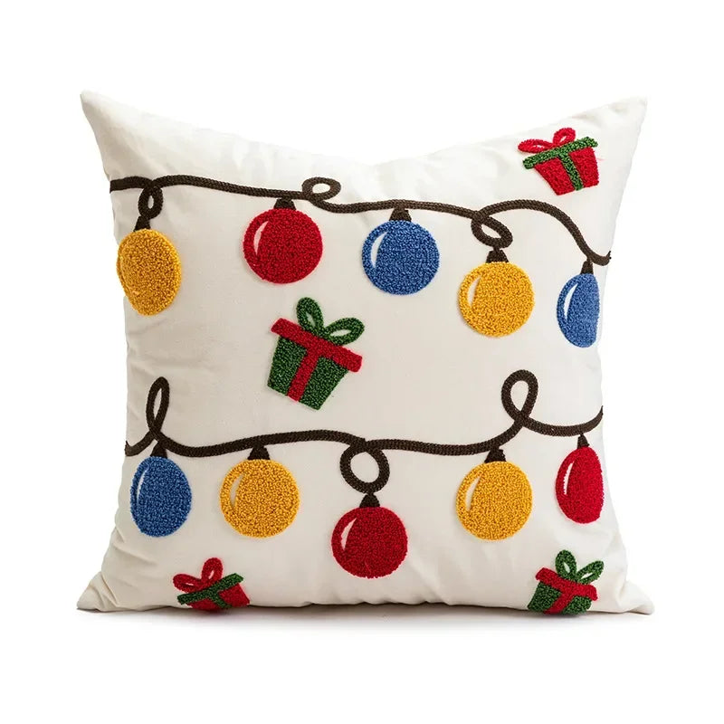 DecorBites™ Christmas Bell Red Geometric Tufted Throw Pillow Cover for Holiday Party Home Decor