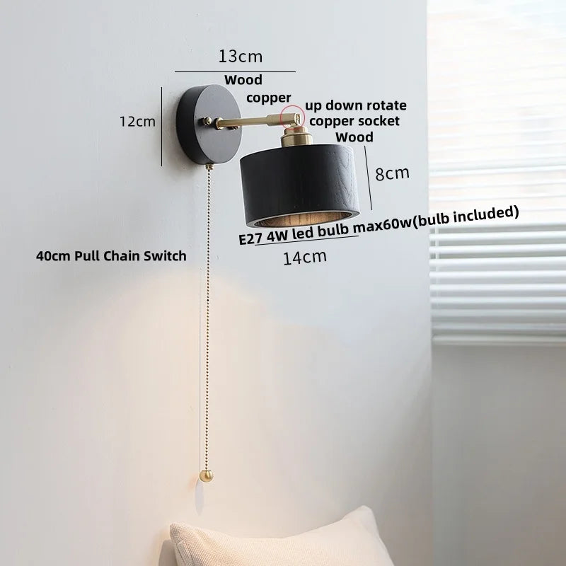 DecorBites™ Black Wood LED Wall Sconce, Rotatable Stair Light