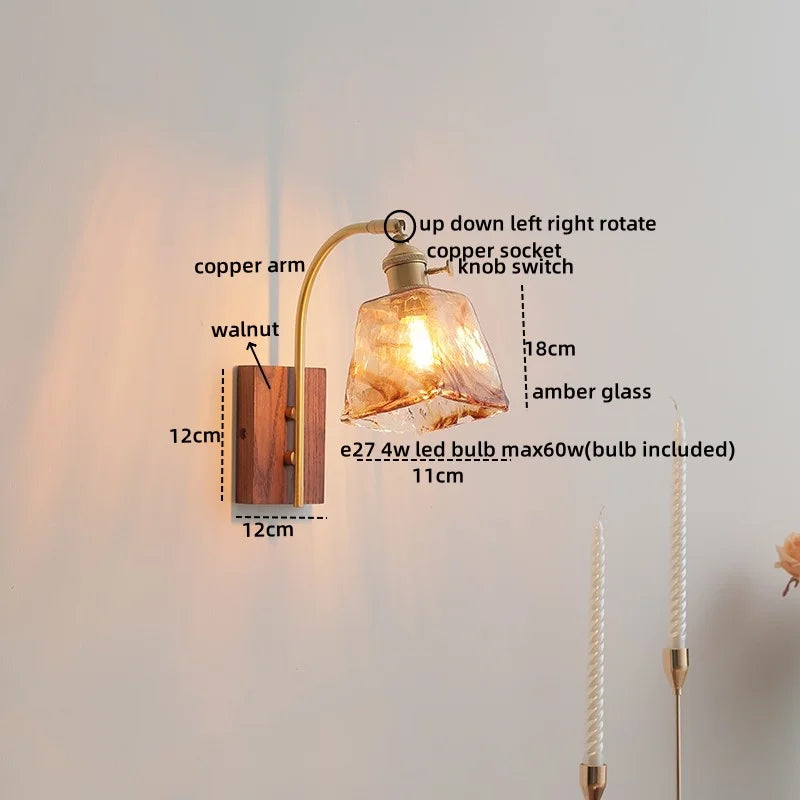 DecorBites™ Ceramic Walnut LED Wall Lights Modern Bedside Lamp - Knob Switch