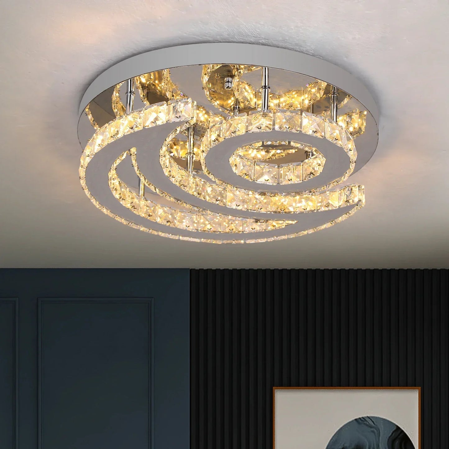 DecorBites™ Crystal Chandelier for Home Hotel Decor, Modern LED Ceiling Light Fixture