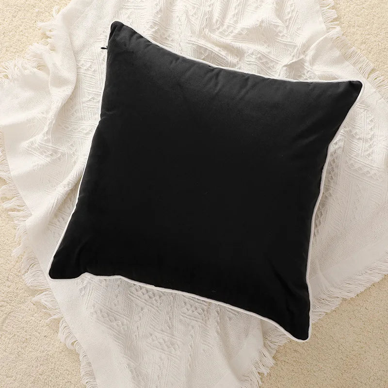 DecorBites™ Geometric Embroidered Cushion Cover - Modern Black & White Pillowcase for Home Sofa