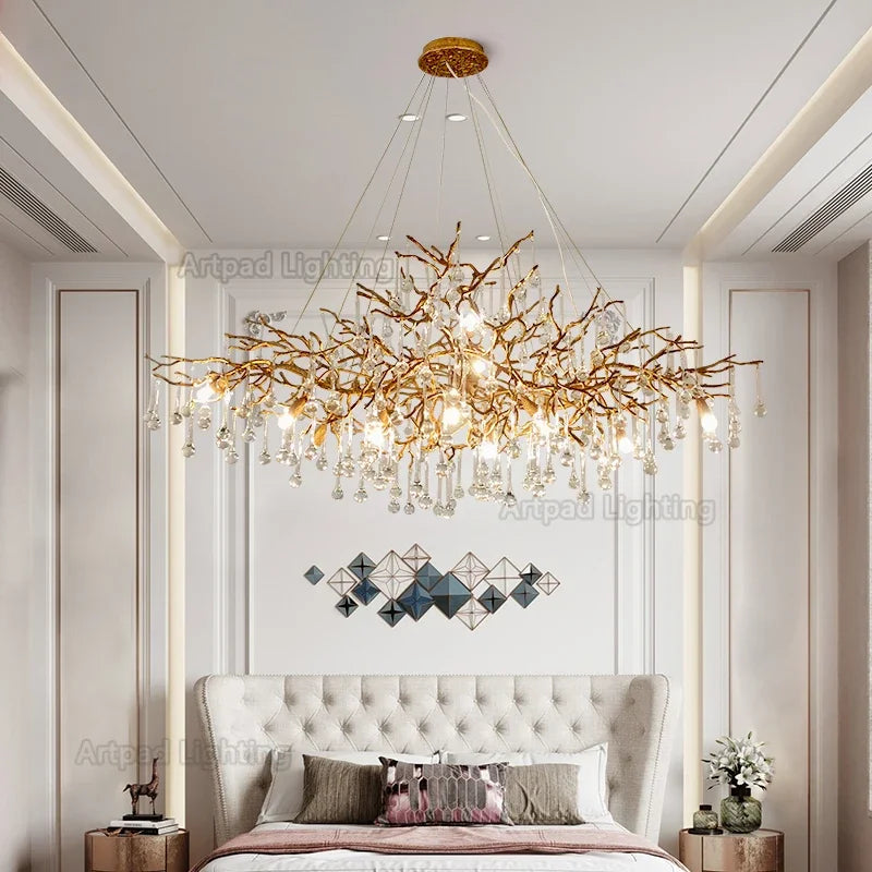 DecorBites™ Crystal LED Chandelier: Luxe Gold Lighting Fixture for Living Room & Kitchen