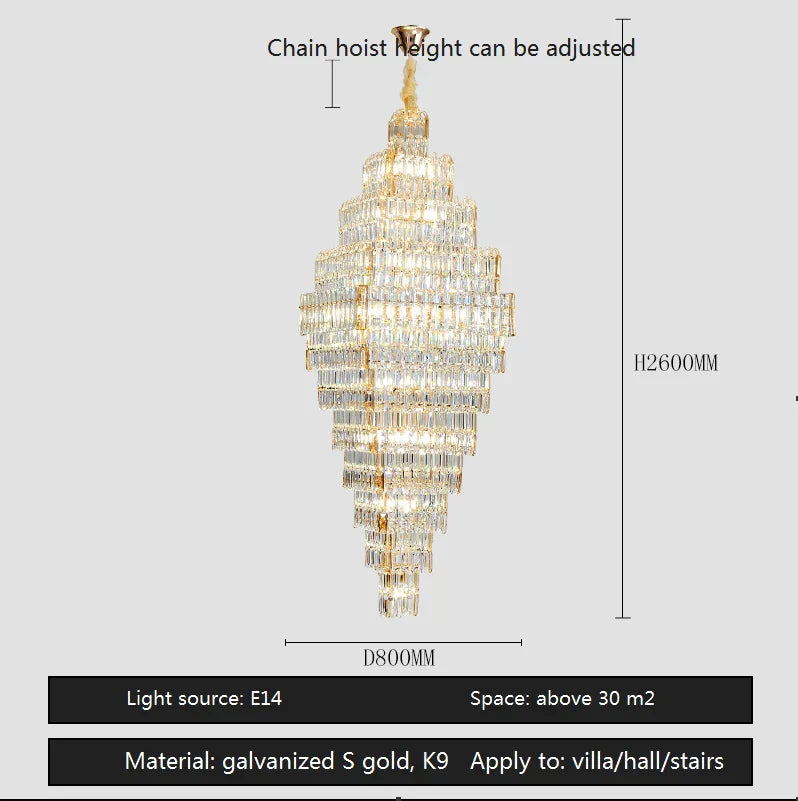AFRALIA Crystal Large Chandelier for Villa Duplex Loft Stairs Living Room Hall.
