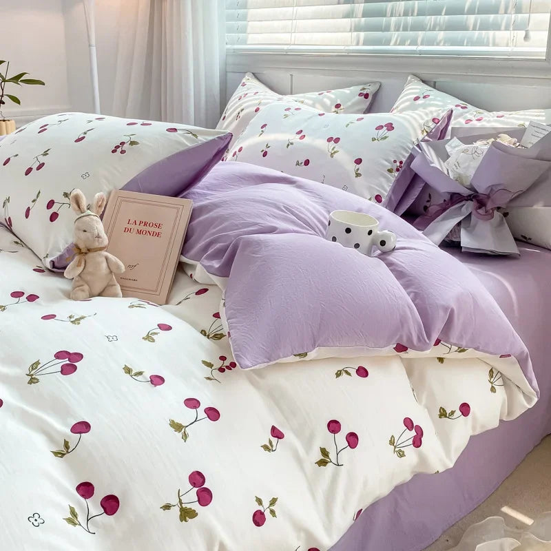 DecorBites™ Cozy Pattern Printed 4Pcs Single Bedding Set - Soft Cotton Fabric
