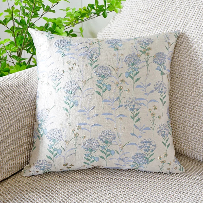 DecorBites™ Jacquard Floral Pillow Cover 45x45cm Pink Green Blue Soft Smooth Touch
