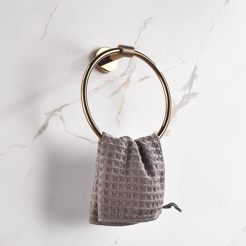 DecorBites™ Bathroom Accessories Set: Rose Gold Chrome Hook, Brushed Gold Towel Rack, Stainless Steel Toilet Paper Holder