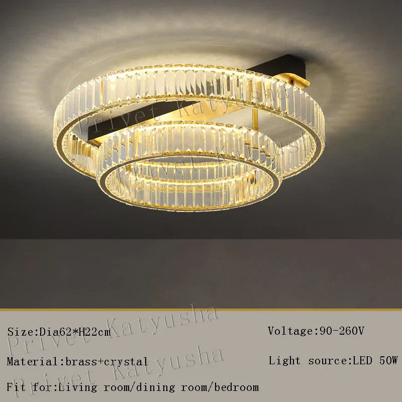 DecorBites™ Gold Crystal Copper Ceiling Lamps LED Modern Home Room Decor Lighting