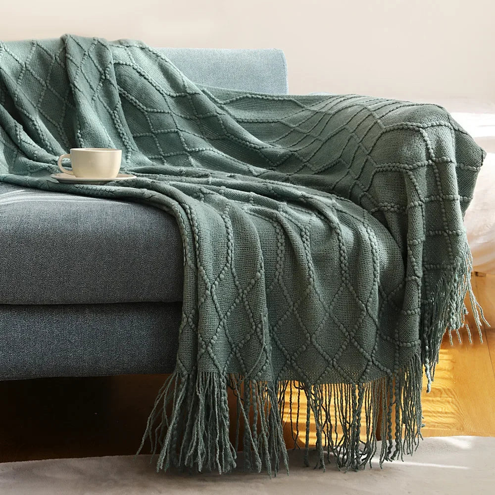 DecorBites™ Knitted Wool Blanket - Soft Nordic Throw for Sofa, Bed, or Office