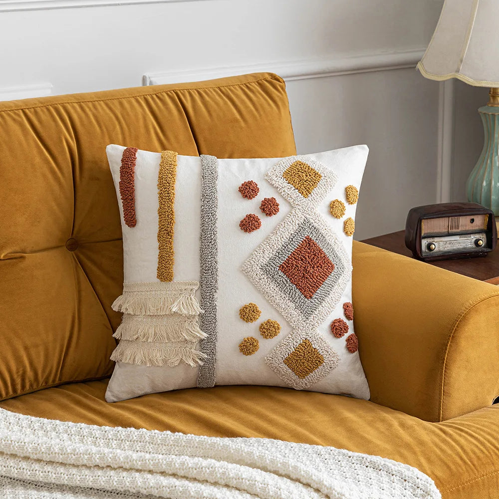 DecorBites™ Boho Tufted Geometric Cotton Canvas Pillow Covers
