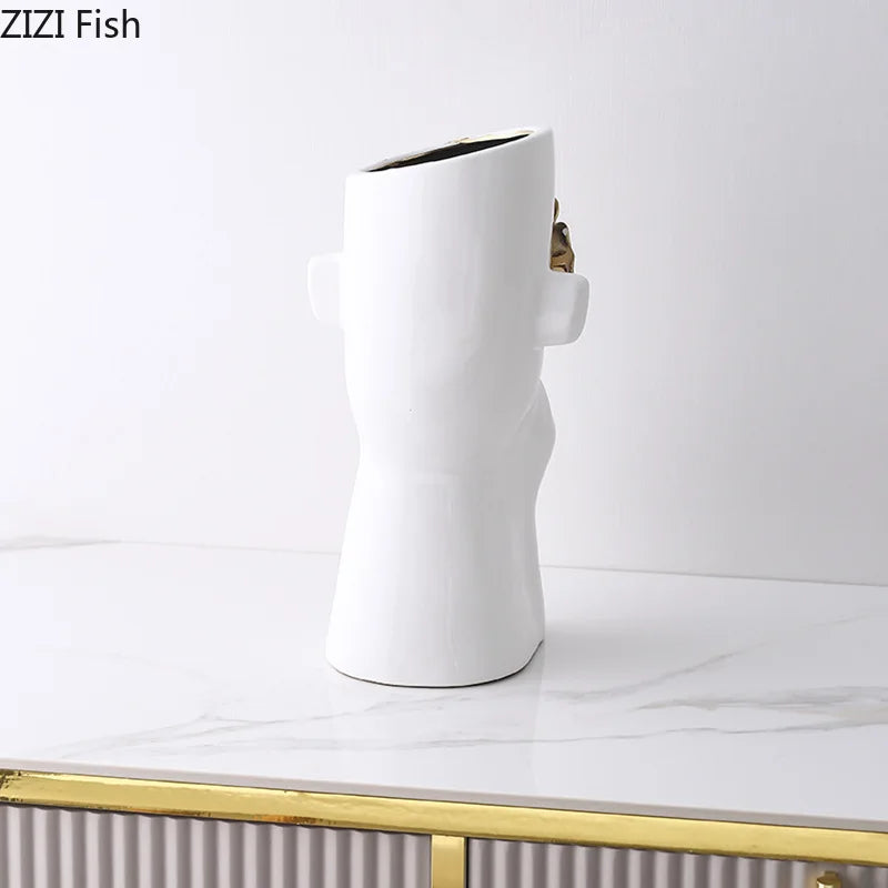 DecorBites™ Gold Rose Relief Ceramic Vase, Elegant Desk Floral Vase for Room Decor