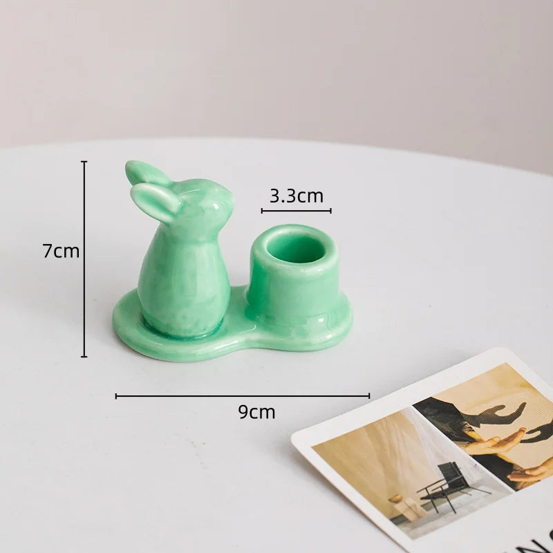 DecorBites™ Bunny Rabbit Ceramic Candle Holder for Home Decor