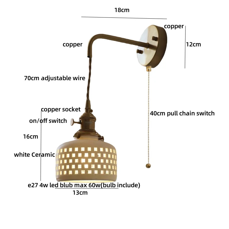 DecorBites™ Ceramic LED Wall Sconce Light Fixture with Pull Chain Switch