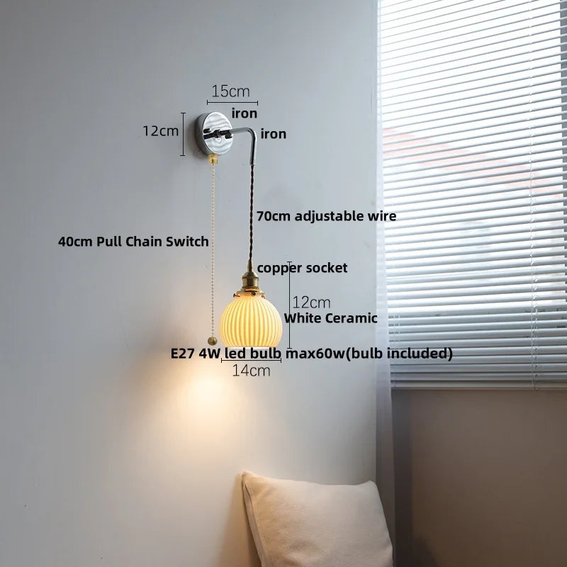 DecorBites™ Ceramic LED Wall Lamp with Pull Chain Switch, Adjustable Stair Light Sconce