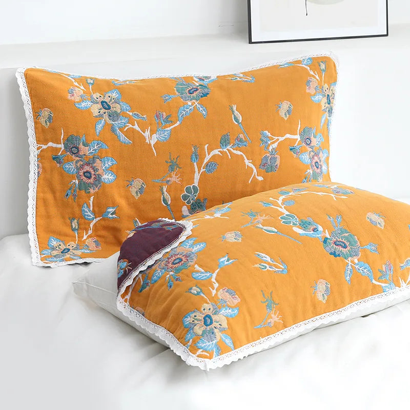 DecorBites™ Lace Trim Pillow Towel - Double Sided Yarn-Dyed Jacquard - 52*75 CM - Five-Layer Cotton Gauze