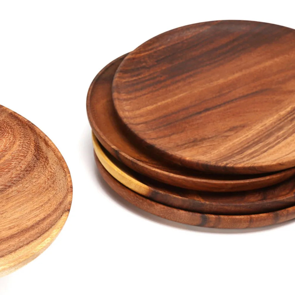 DecorBites™ Beech Wooden Round Plate for Snacks, Sushi & Fruits