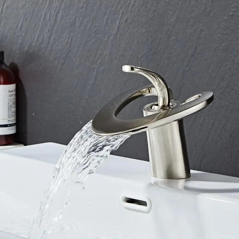 DecorBites™ Golden/White & Black Waterfall Basin Faucet - Brass Sink Mixer Tap - Hot & Cold