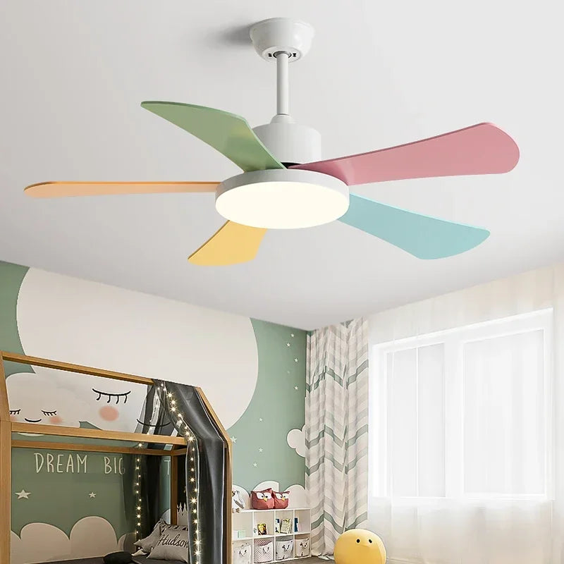 DecorBites™ 48" Bedroom Restaurant Ceiling Fan with 5 Wood Blades, DC Motor, LED Light, Remote