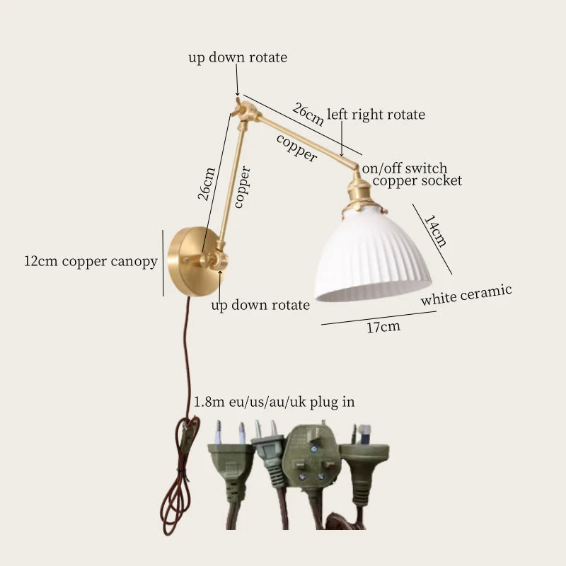 DecorBites™ Ceramic LED Wall Lamp with Pull Chain Switch for Stair, Bathroom, Living Room
