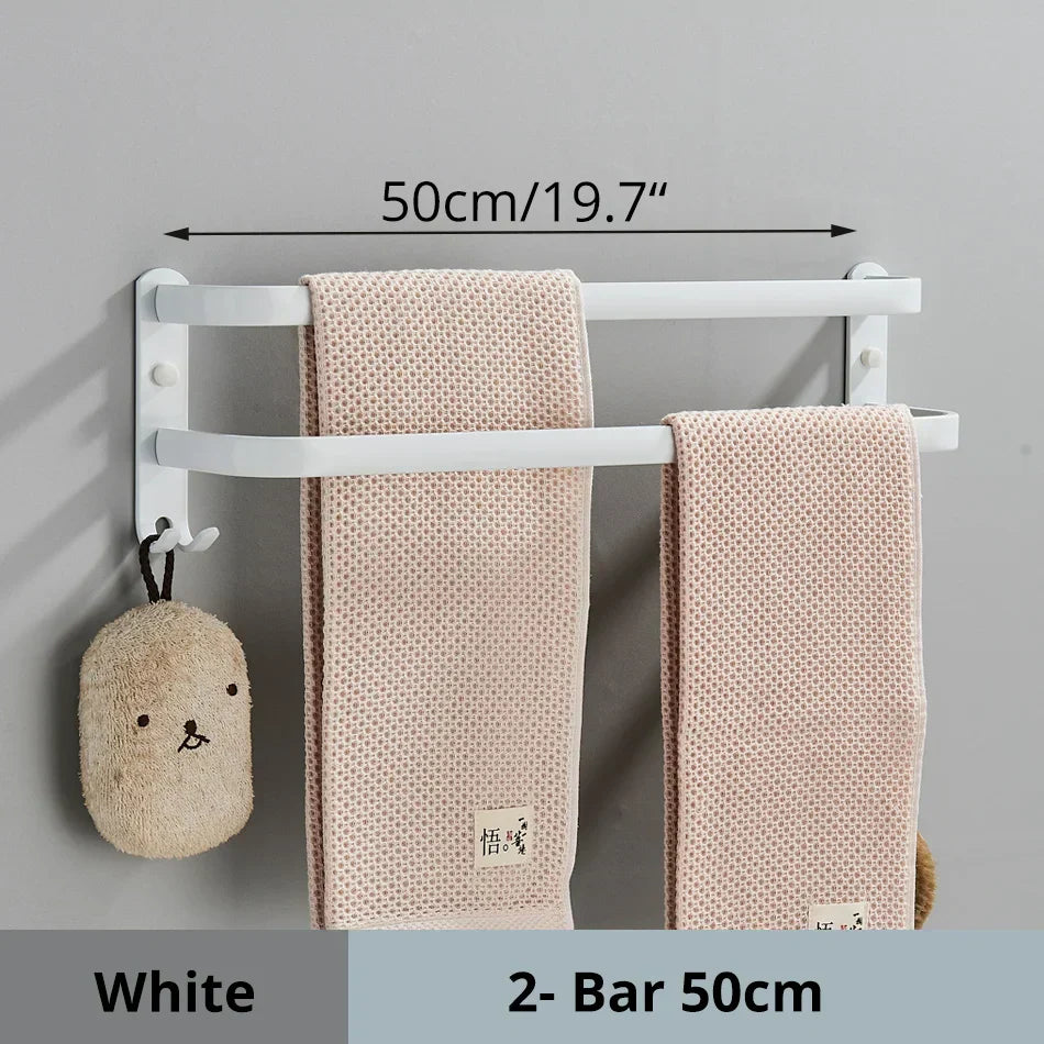 DecorBites™ Aluminum Bathroom Towel Rack with Hook, Wall Mounted Multiple Layer Cloth Hanger