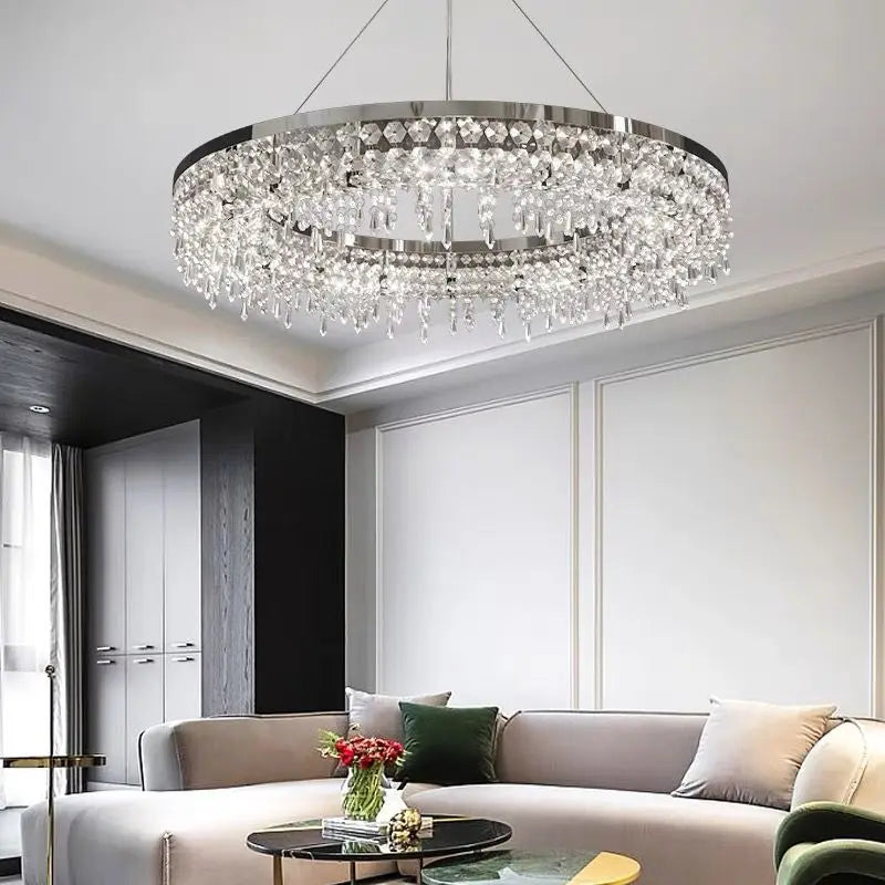 DecorBites™ Crystal Circle LED Chandelier for Modern Luxury Living Room Decor