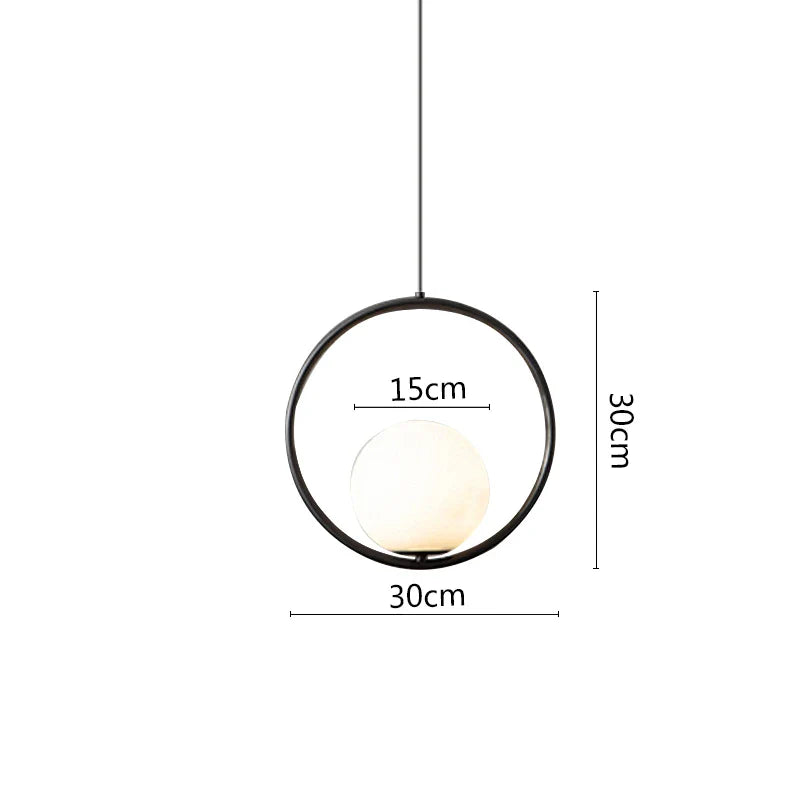 DecorBites™ Black Metal Ring Pendant Lights Glass Ball LED Lighting Fixture