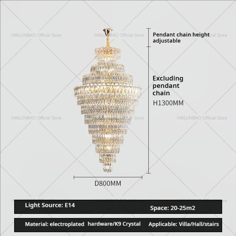 DecorBites™ Crystal Chandelier: Penthouse Light Luxury for Villa Livingroom, Rotating Staircase Atmosphere