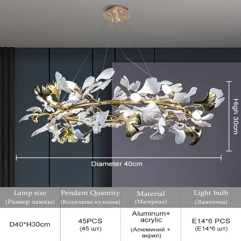 DecorBites™ Ginkgo Leaf Crystal Chandelier: Nordic Design Tree Branch Hanging Light