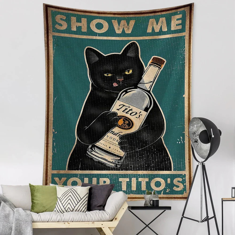 DecorBites™ Cat Tarot Tapestry Wall Hanging: Kawayi Psychedelic Witchcraft Bohemian Home Decor