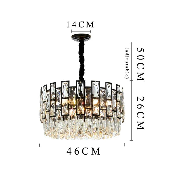 DecorBites™ Crystal LED Chandeliers Black Round Pendant Light for Living Room Dining Indoor Kitchen Bedroom
