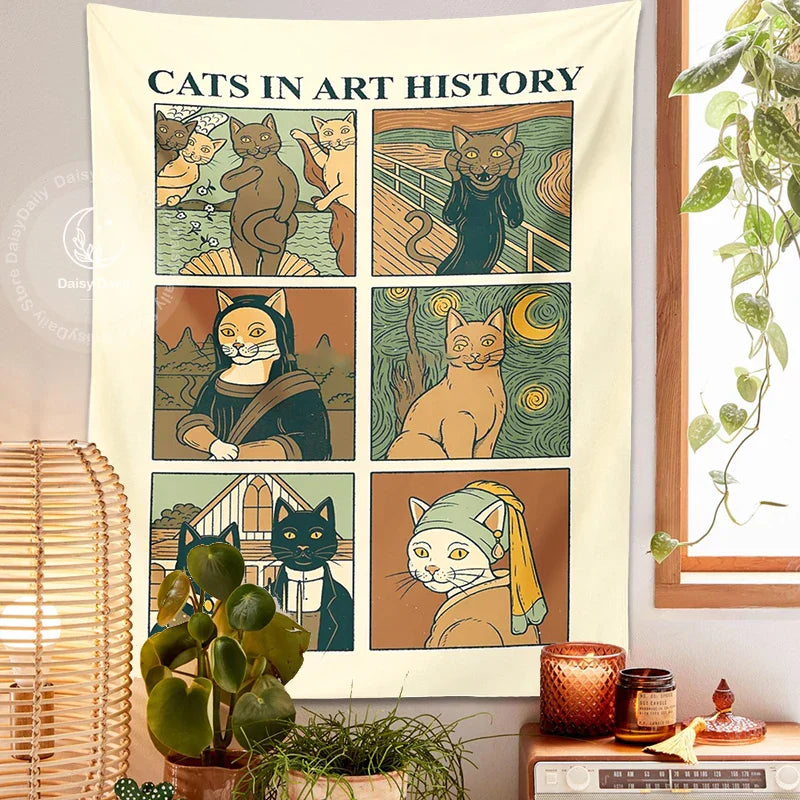 DecorBites™ Cat Art Tapestry Wall Hanging Tarot Psychedelic Hippie Home Decor