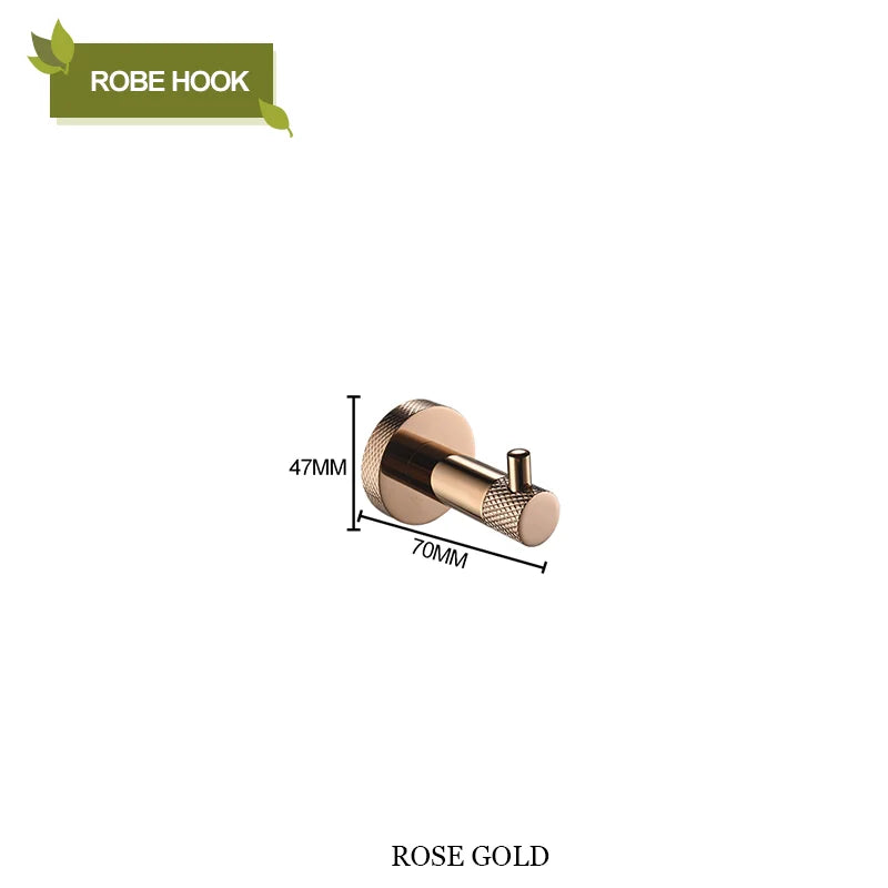 DecorBites™ Bathroom Accessories Set: Rose Gold Chrome Hook, Brushed Gold Towel Rack, Stainless Steel Toilet Paper Holder