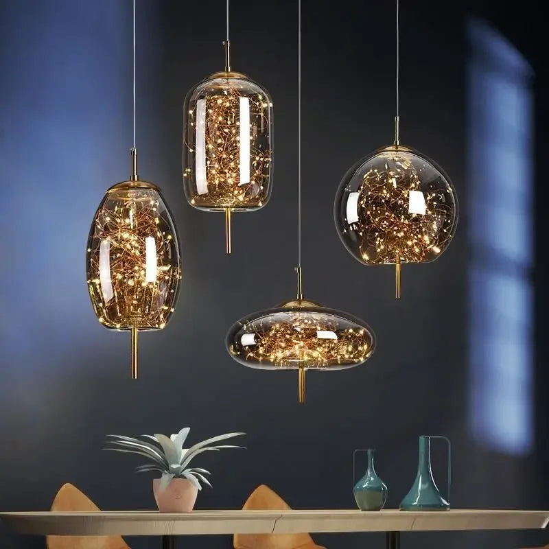 DecorBites™ Glass Pendant Lights: Modern LED Ceiling Chandelier for Bedroom & Bathroom