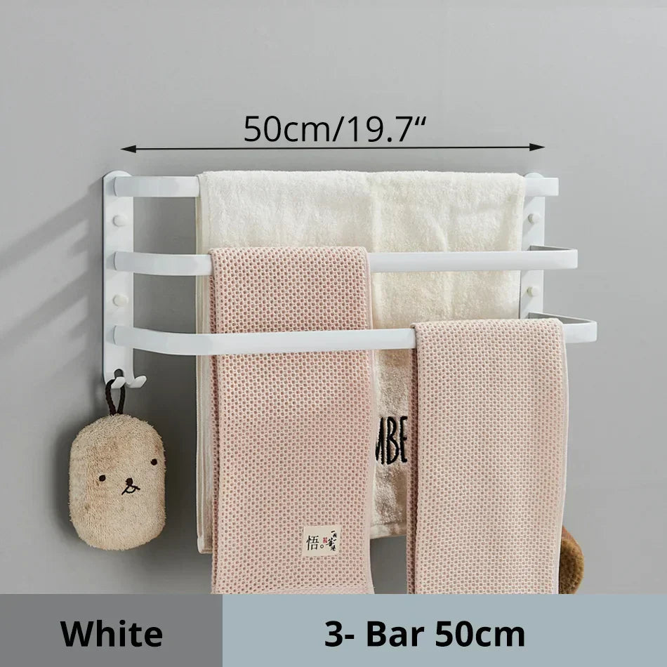 DecorBites™ Aluminum Bathroom Towel Rack with Hook, Wall Mounted Multiple Layer Cloth Hanger
