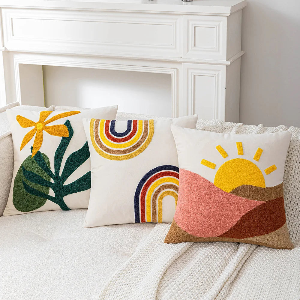 DecorBites™ Cartoon Abstract Embroidery Cushion Cover 45*45 Soft Velvet Throw Pillow Case