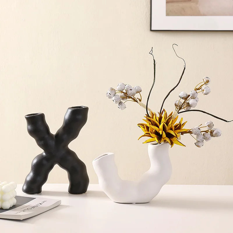 DecorBites™ Geometric Ceramic Flower Vase for Stylish Home Decor & Flower Arrangement