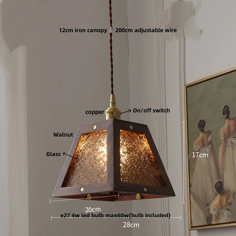 DecorBites™ Clear Glass Walnut Wood LED Pendant Lamp - Nordic Modern Hanging Lights